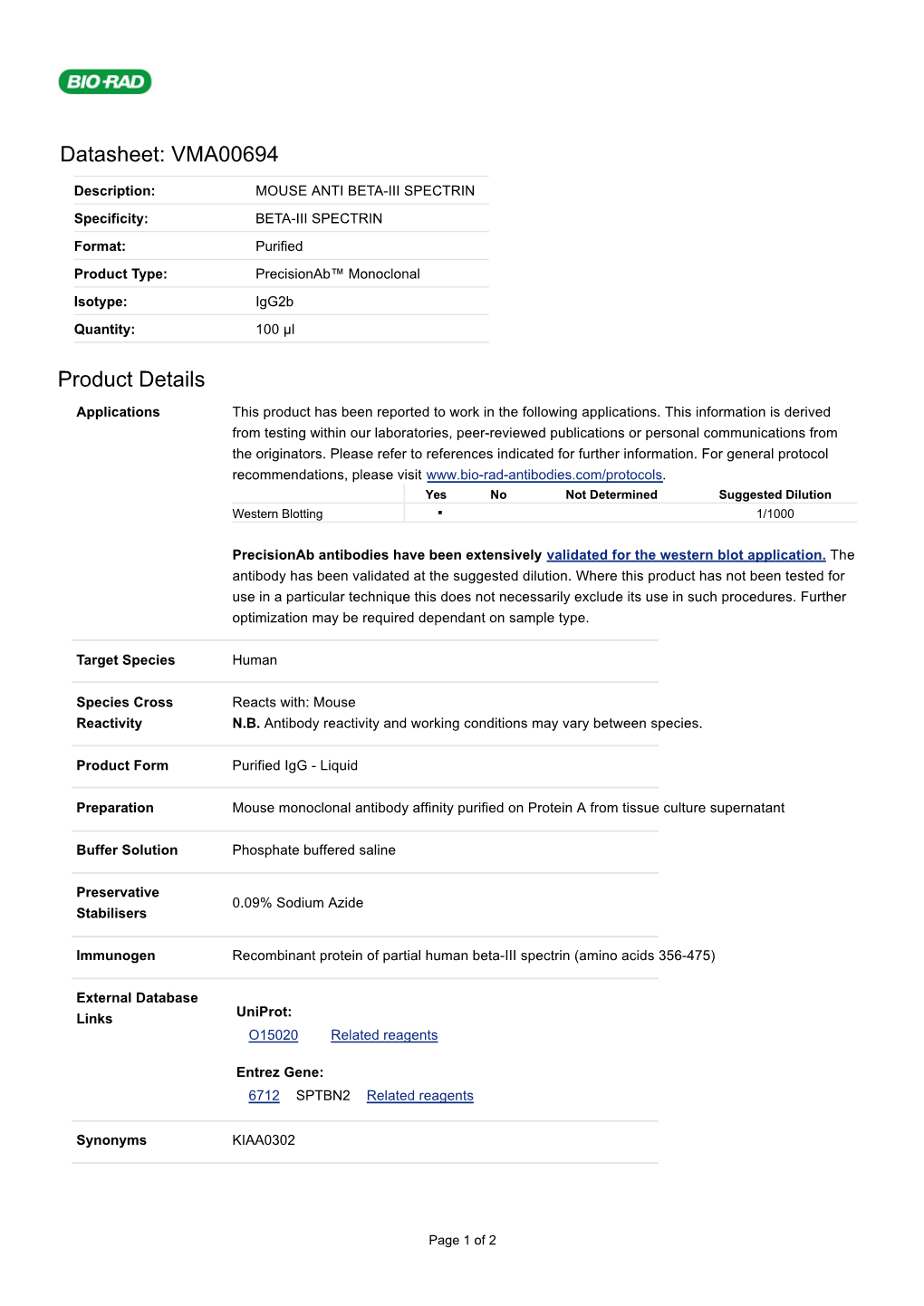 Datasheet: VMA00694 Product Details