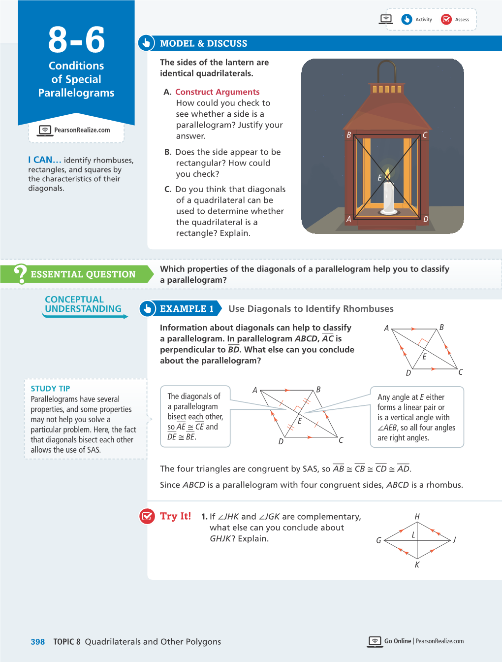 Conditions of Special Parallelograms 399 Activity Assess