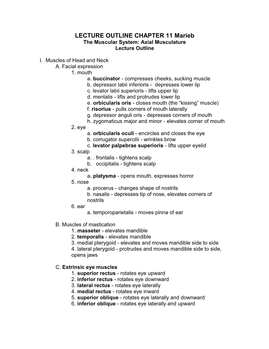 Chapter 11 Axial Musculature