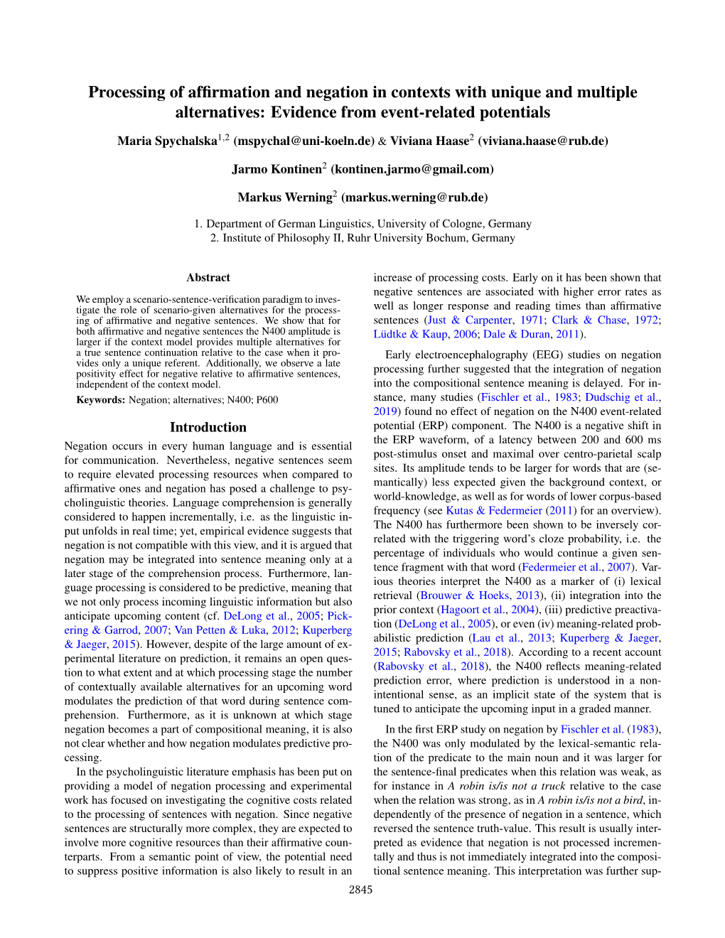 Processing of Affirmation and Negation in Contexts