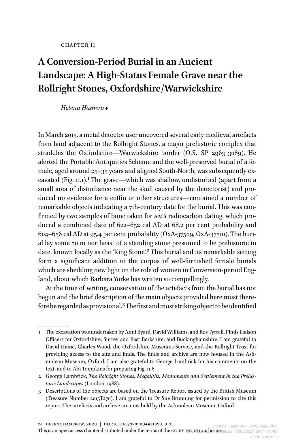 A Conversion-Period Burial in an Ancient Landscape: a High-Status Female Grave Near the Rollright Stones, Oxfordshire/Warwickshire