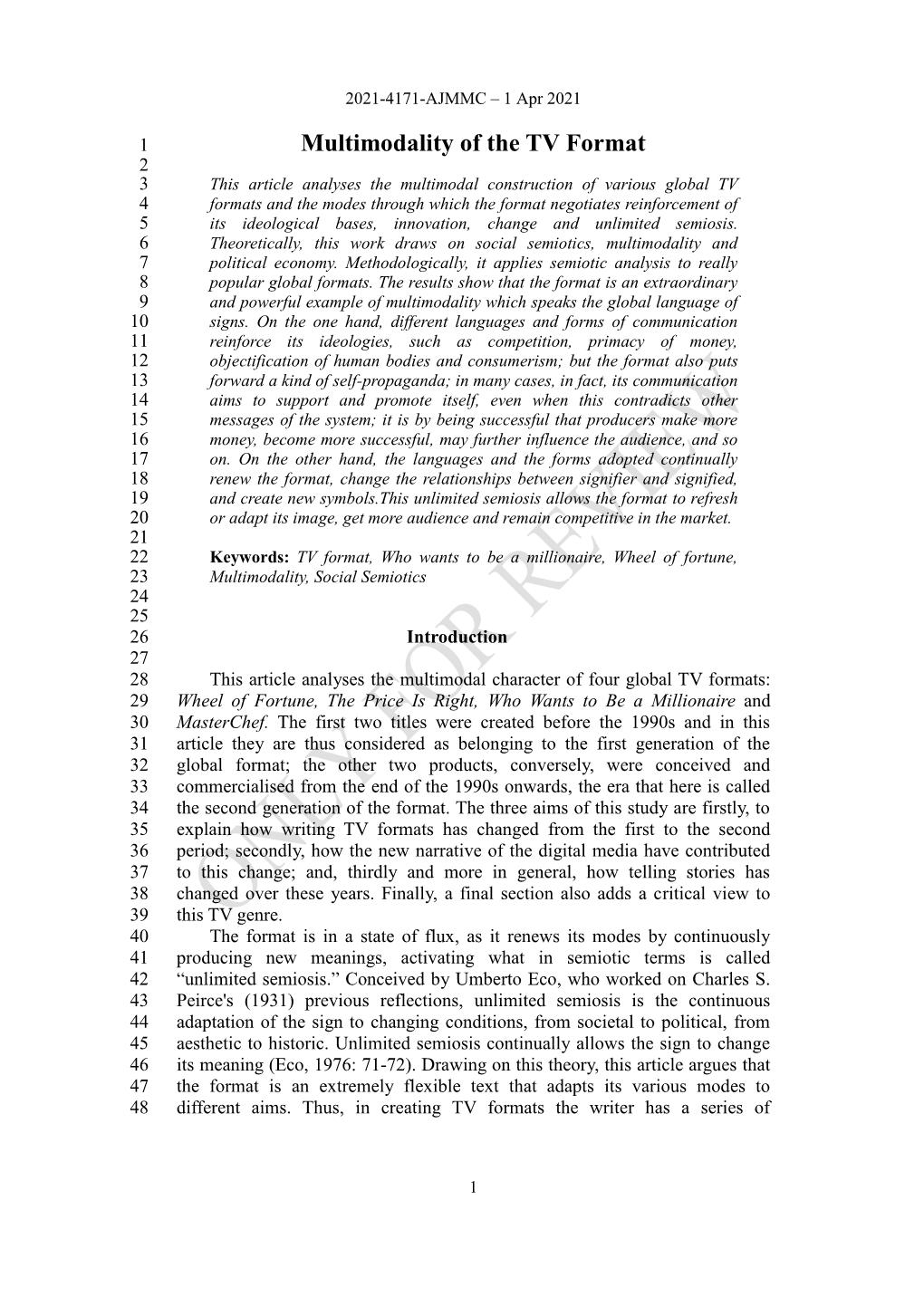 Multimodality of the TV Format