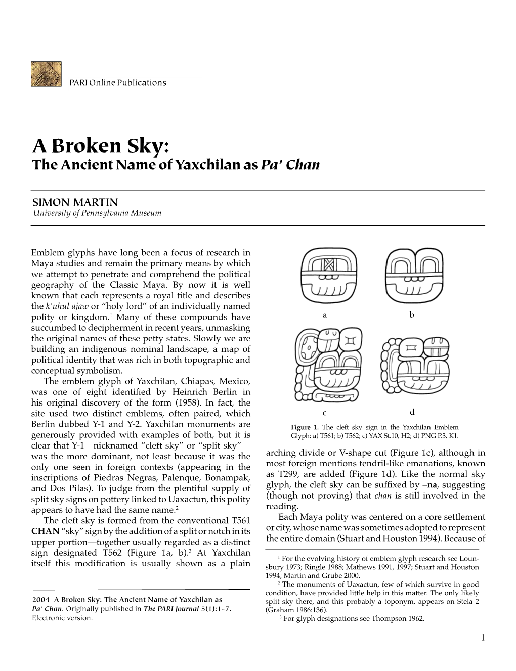 A Broken Sky: the Ancient Name of Yaxchilan As Pa’ Chan