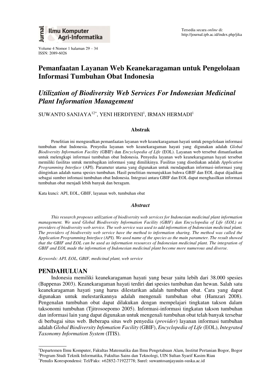 Pemanfaatan Layanan Web Keanekaragaman Untuk Pengelolaan Informasi Tumbuhan Obat Indonesia