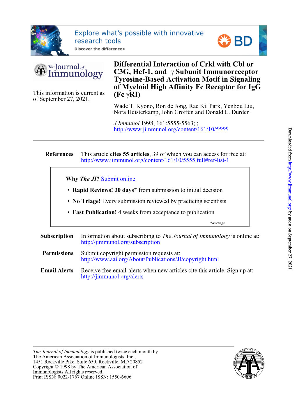 Fc of Myeloid High Affinity Fc Receptor for Igg Tyrosine-Based Activation