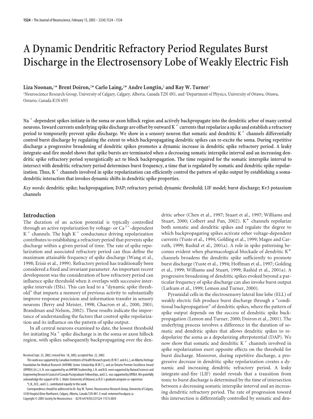 A Dynamic Dendritic Refractory Period Regulates Burst Discharge in the Electrosensory Lobe of Weakly Electric Fish