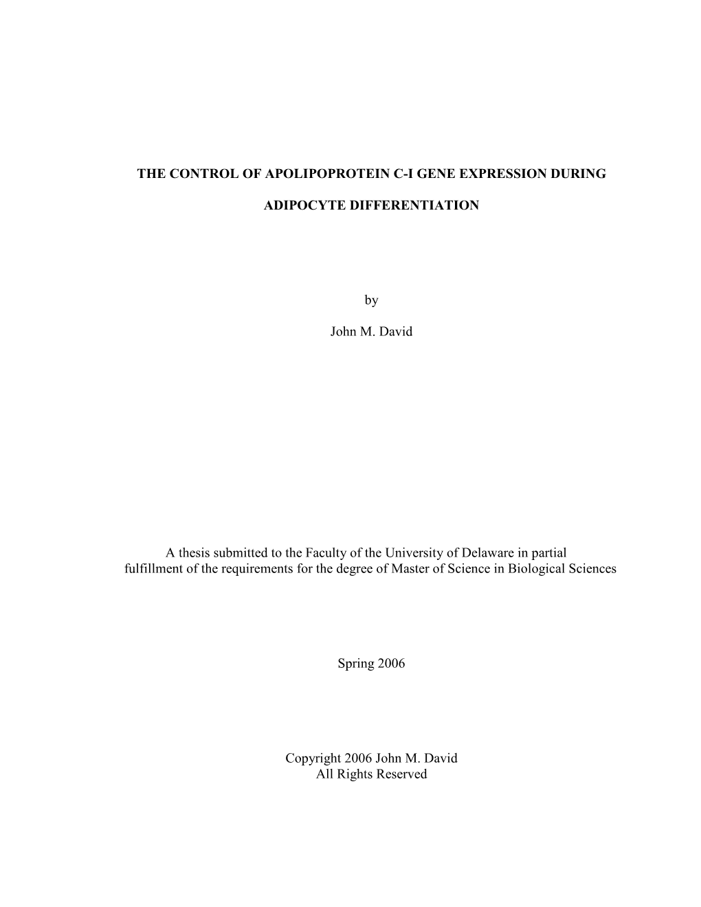 The Control of Apolipoprotein C-I Gene Expression During