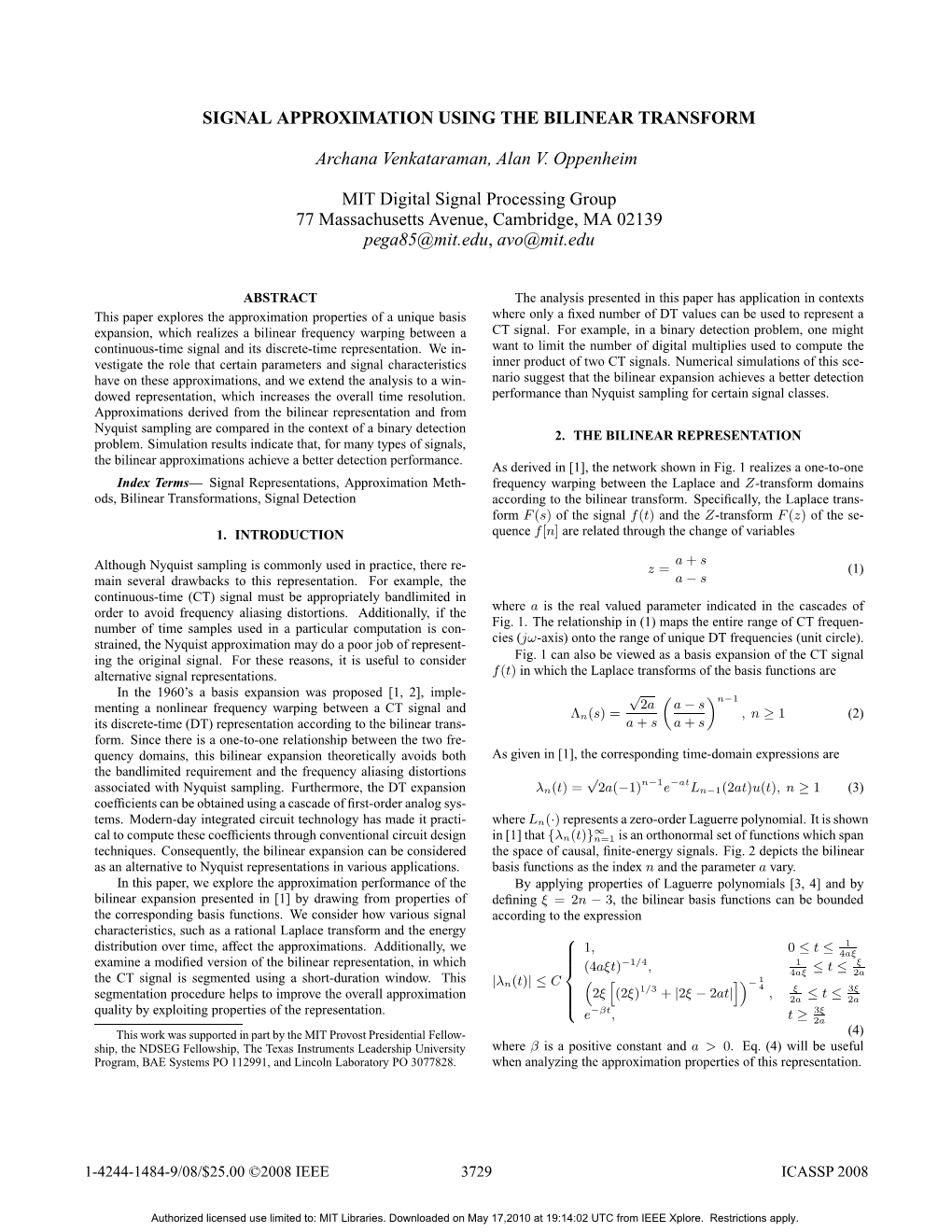 Signal Approximation Using the Bilinear Transform