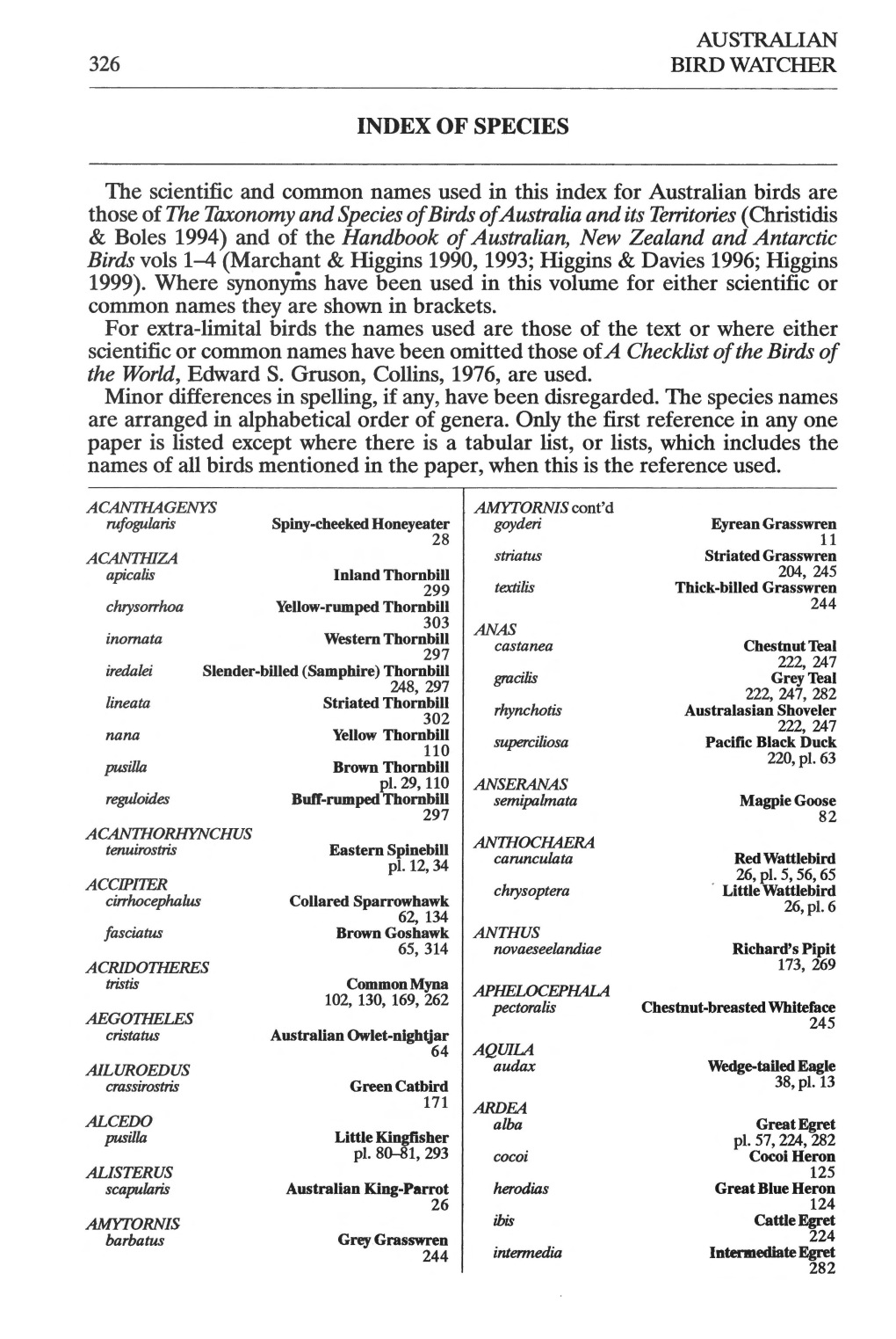 326 Index of Species Aus1ralian Bird