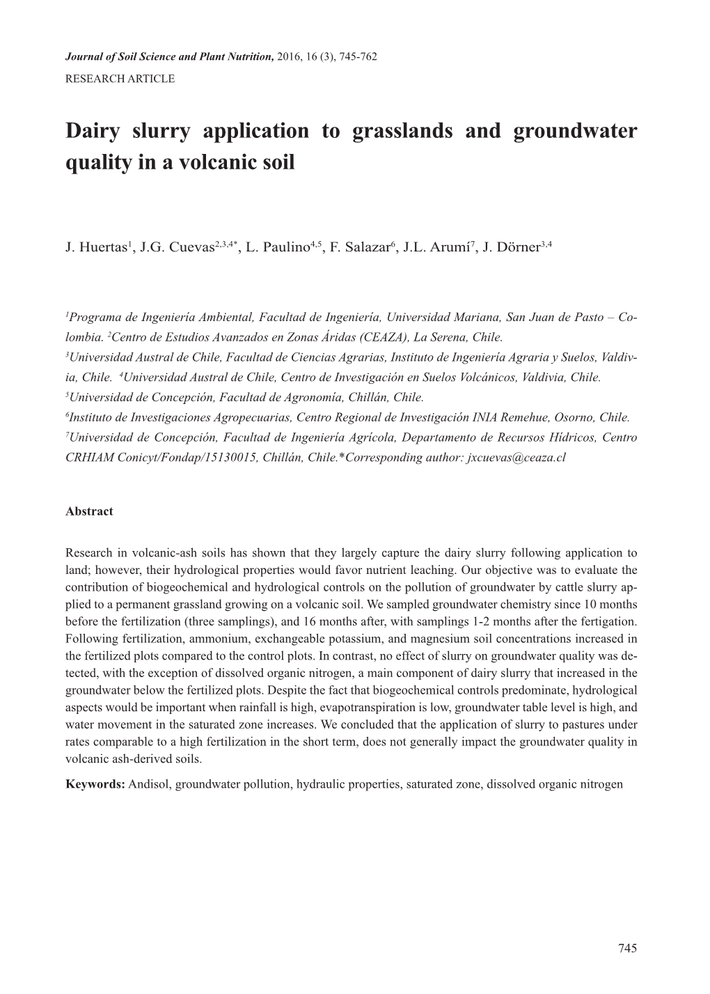 Dairy Slurry Application to Grasslands and Groundwater Quality in a Volcanic Soil