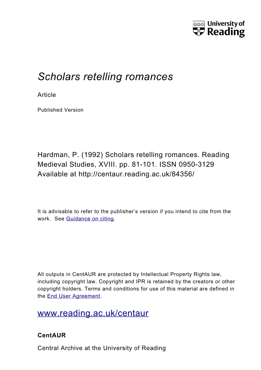 Scholars Retelling Romances