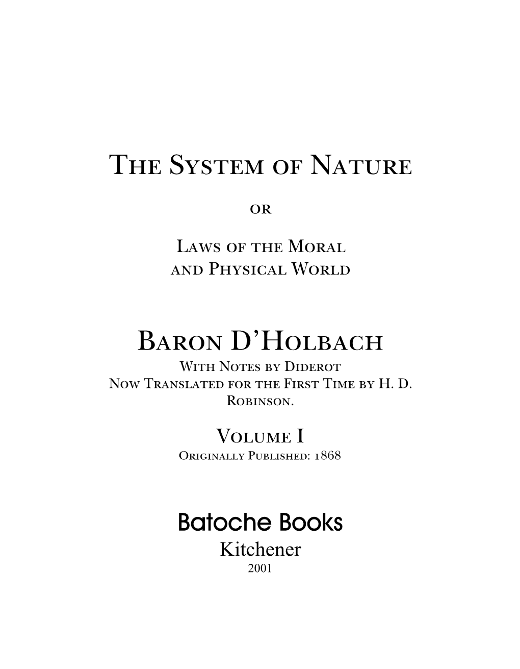 System of Nature Volume
