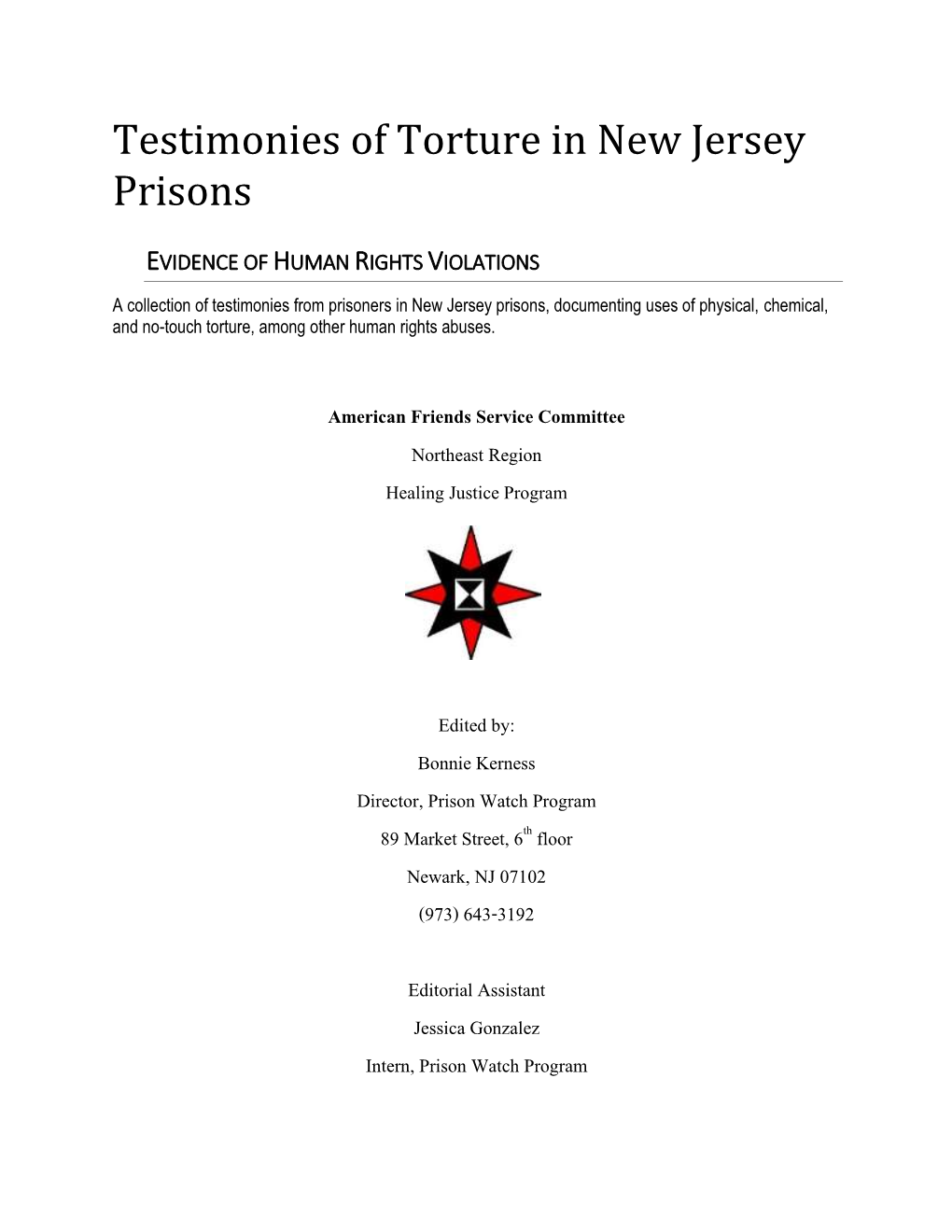 Testimonies of Torture in New Jersey Prisons