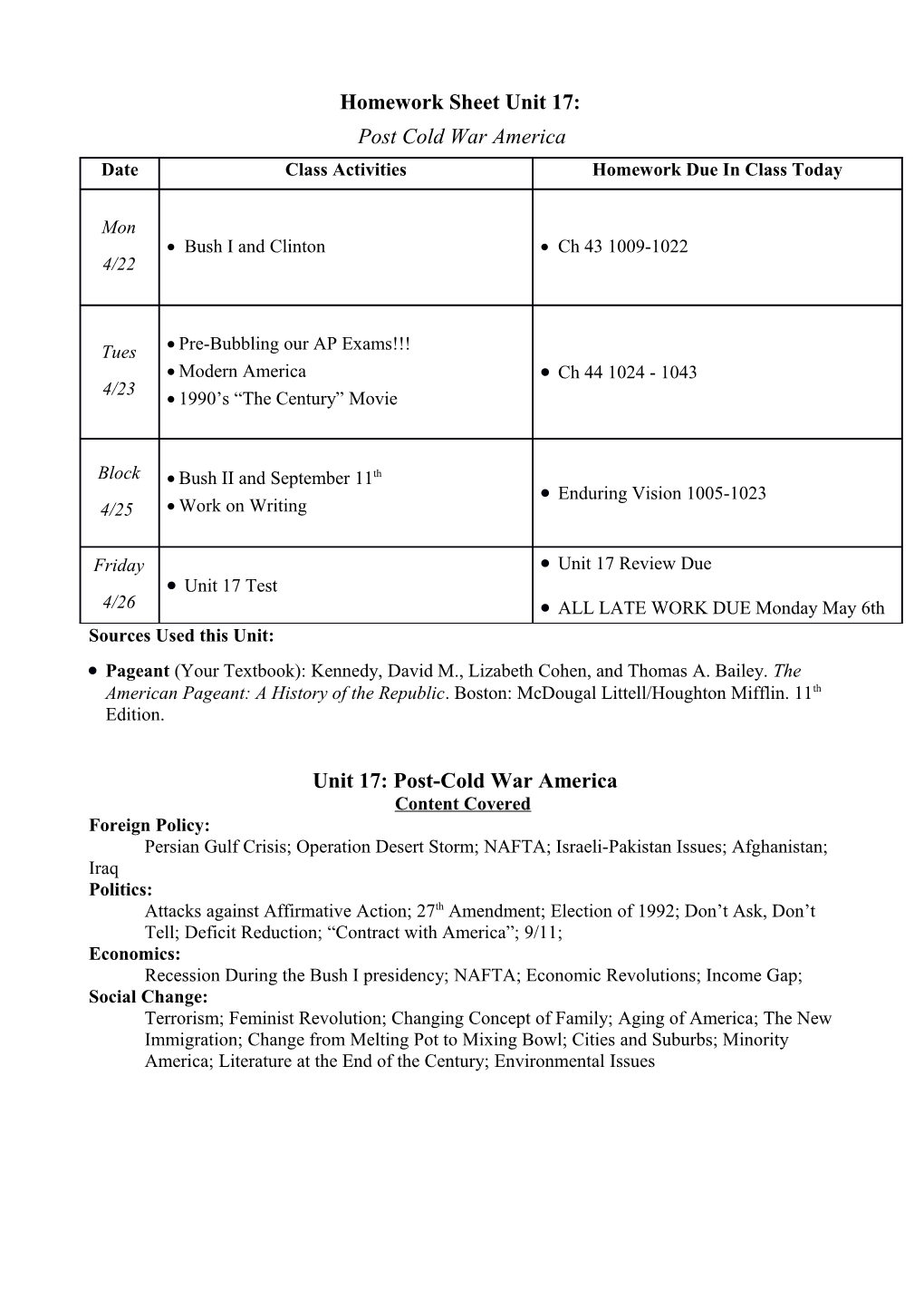 Homework Sheet Unit 17