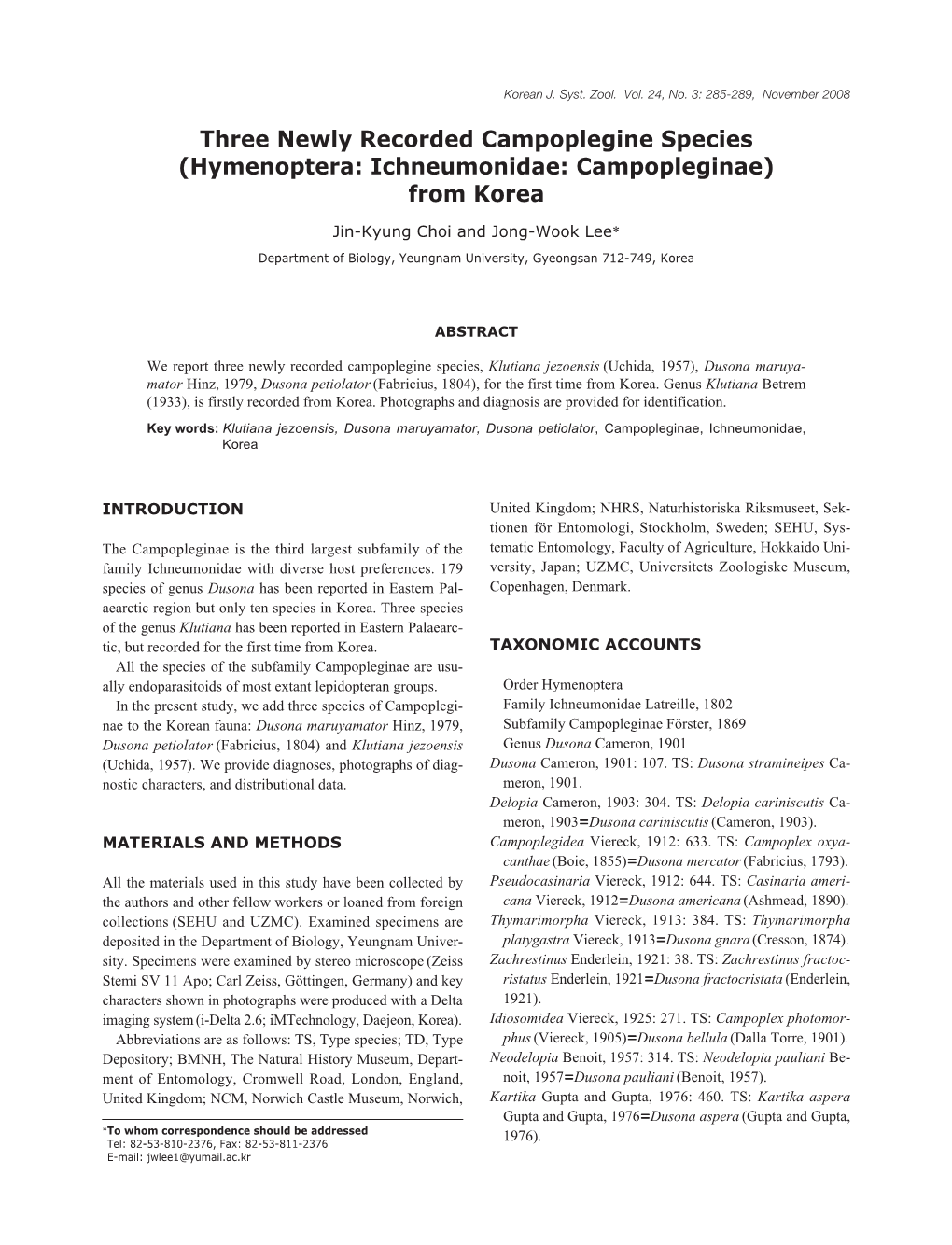 Hymenoptera: Ichneumonidae: Campopleginae) from Korea