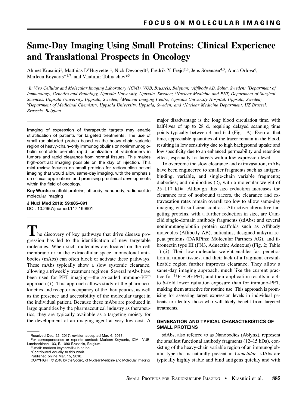 Same-Day Imaging Using Small Proteins: Clinical Experience and Translational Prospects in Oncology