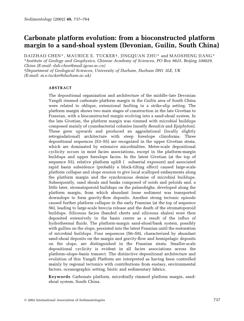 Carbonate Platform Evolution: from a Bioconstructed Platform Margin to a Sand-Shoal System (Devonian, Guilin, South China)