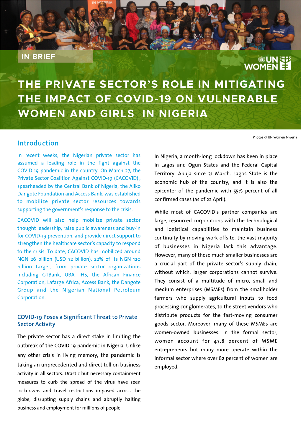 The Private Sector's Role in Mitigating the Impact of Covid-19 On