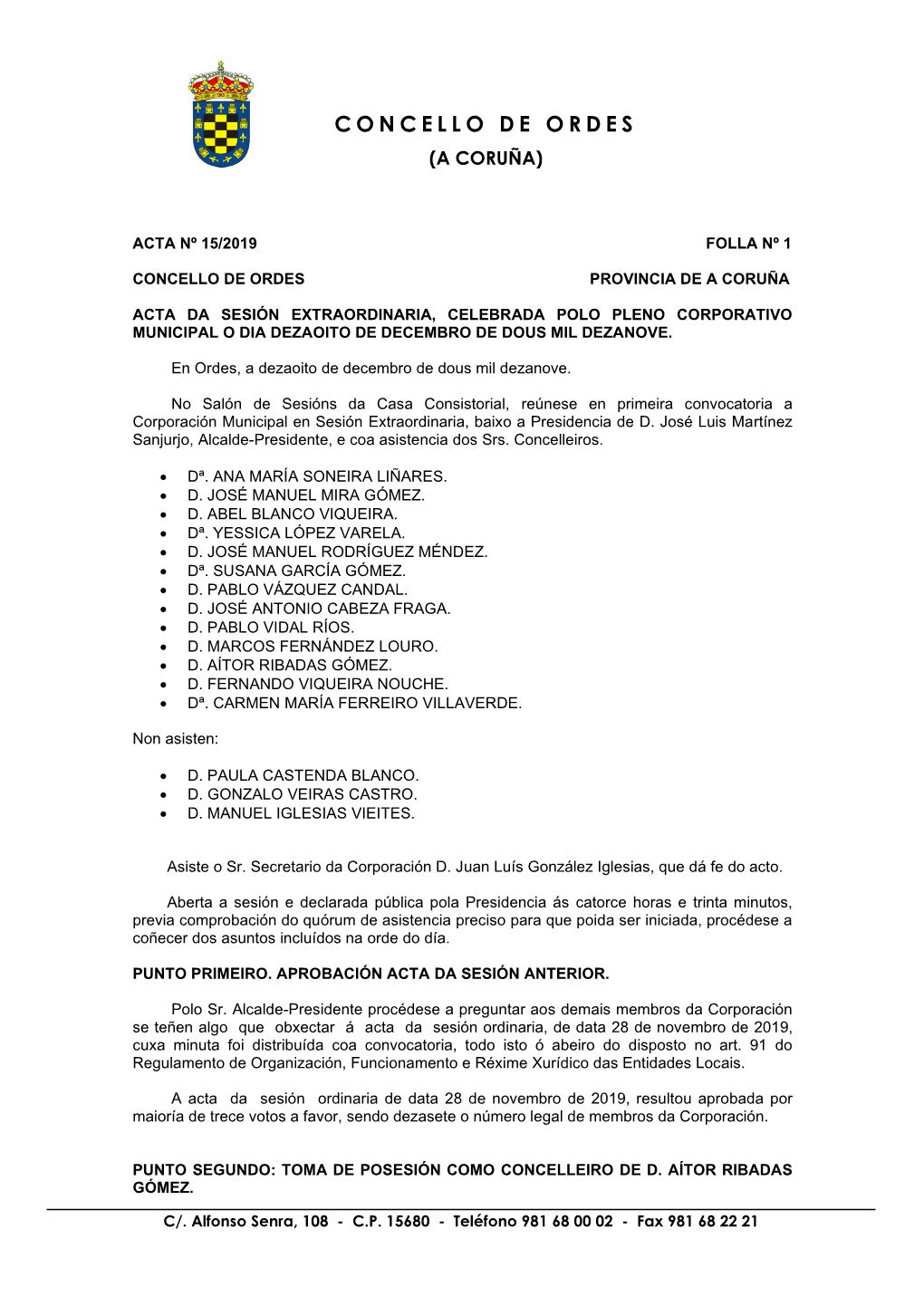 Acta Nº 15/2019 Folla Nº 1