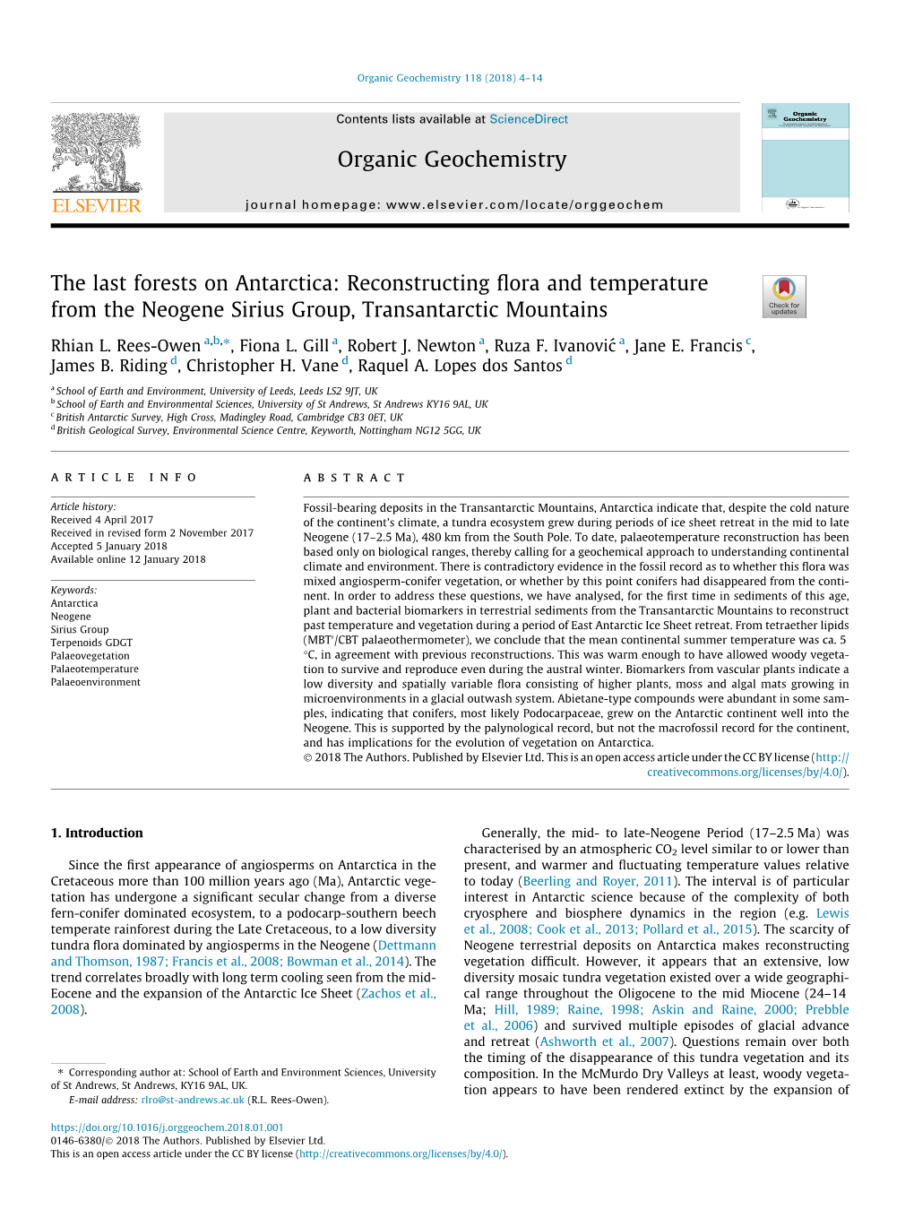 The Last Forests on Antarctica: Reconstructing ﬂora and Temperature from the Neogene Sirius Group, Transantarctic Mountains ⇑ Rhian L