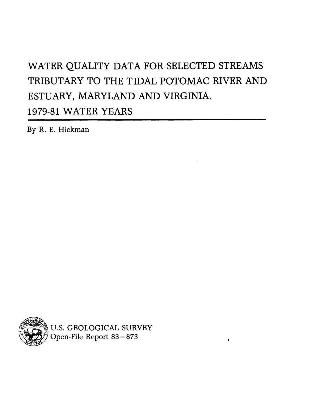 Water Quality Data for Selected Streams Tributary to the Tidal Potomac River and Estuary, Maryland and Virginia, 1979-81 Water Years______