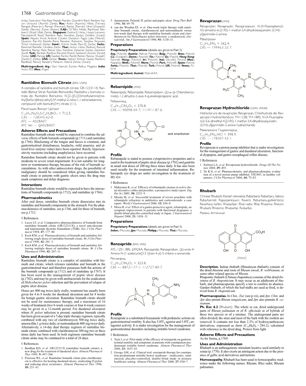 Rhubarb Tions of Bismuth Compounds (P.1712), and Ranitidine (P.1766)