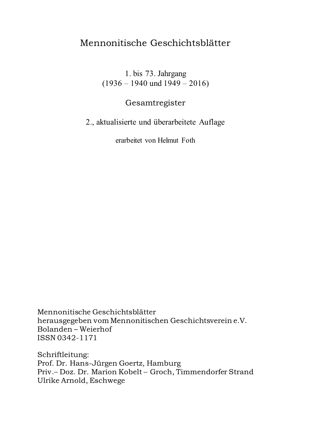 Mennonitische Geschichtsblätter