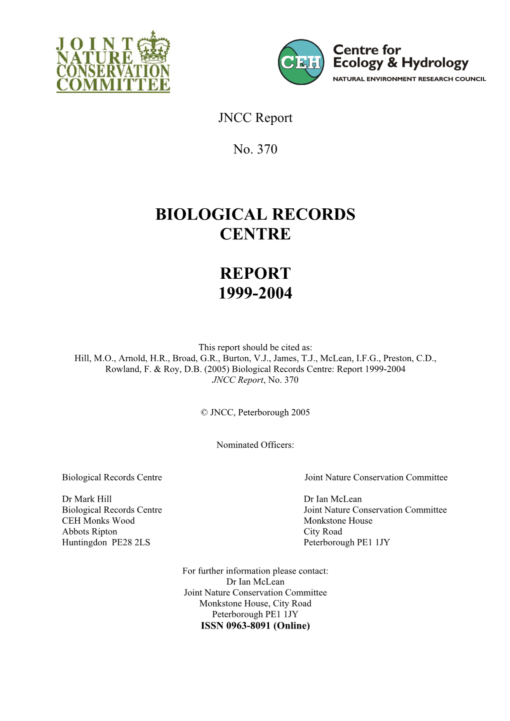 Biological Records Centre Report 1999–2004