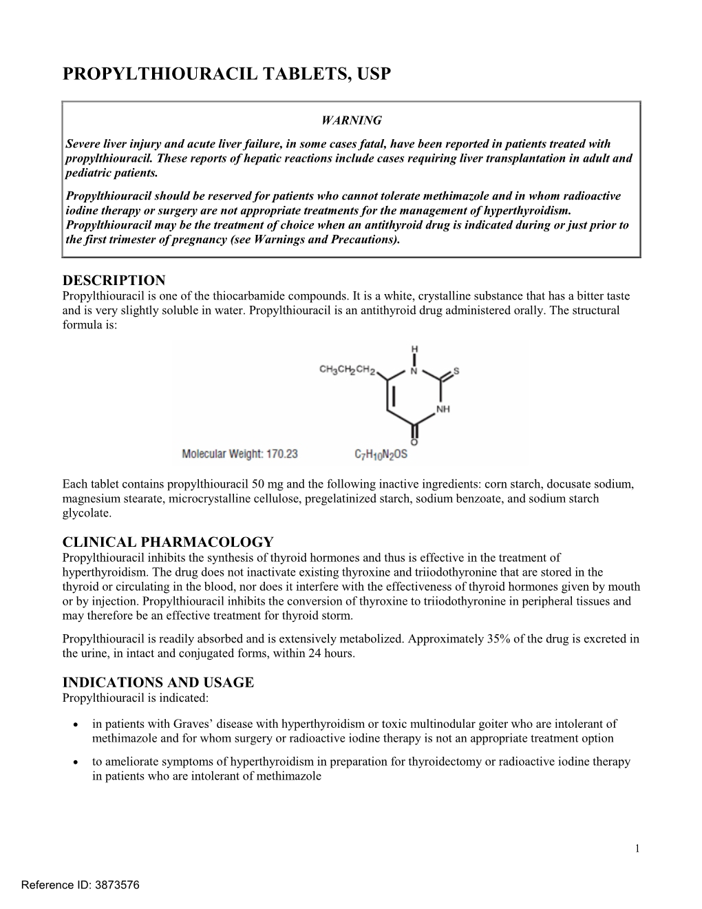 Propylthiouracil Tablets, Usp