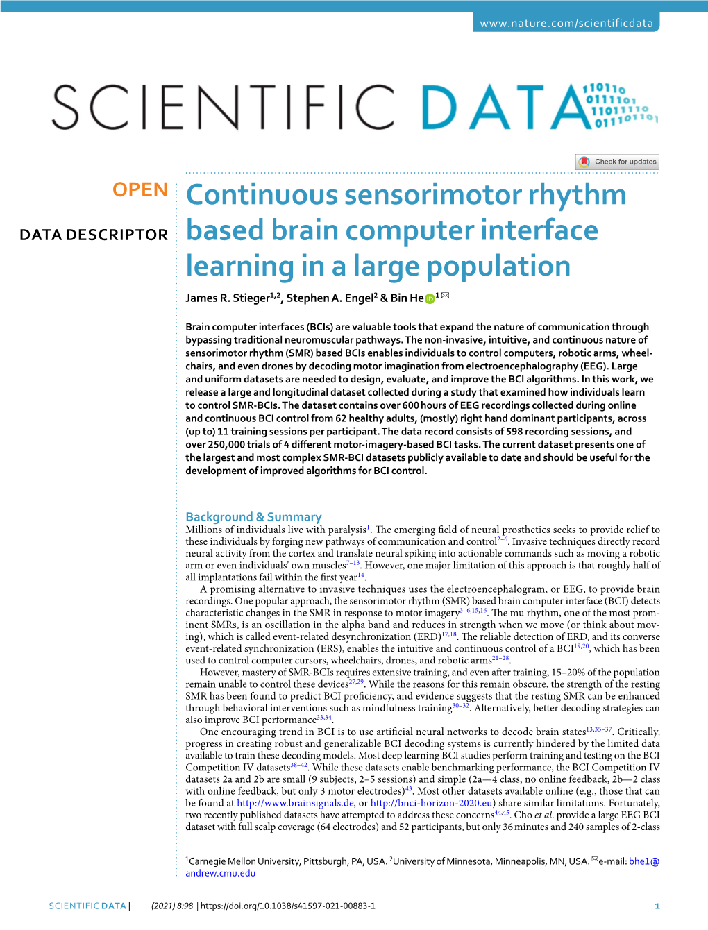 Continuous Sensorimotor Rhythm Based Brain Computer Interface