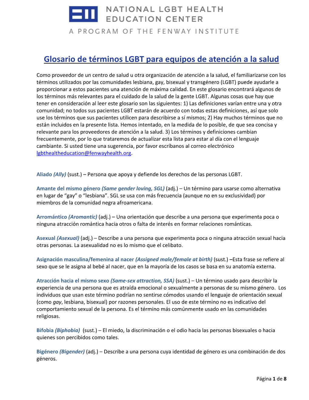Glosario De Términos LGBT Para Equipos De Atención a La Salud