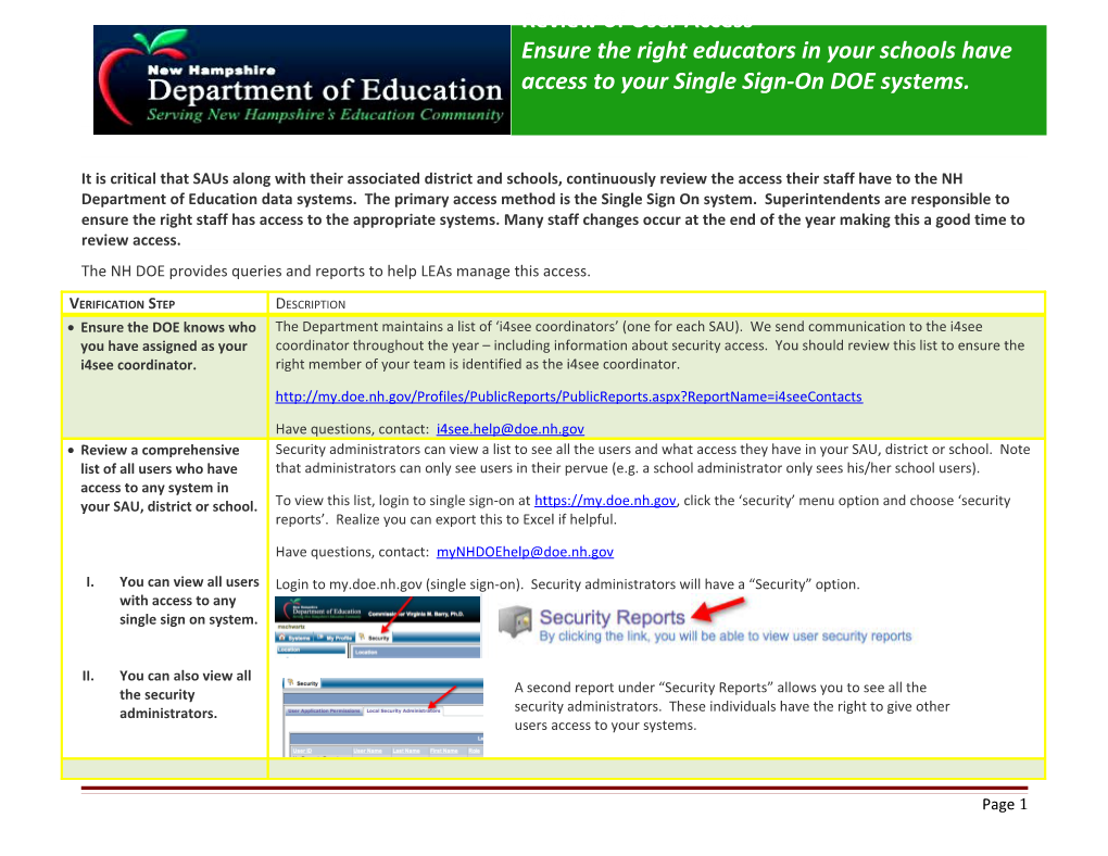 The NH DOE Provides Queries and Reports to Help Leas Manage This Access