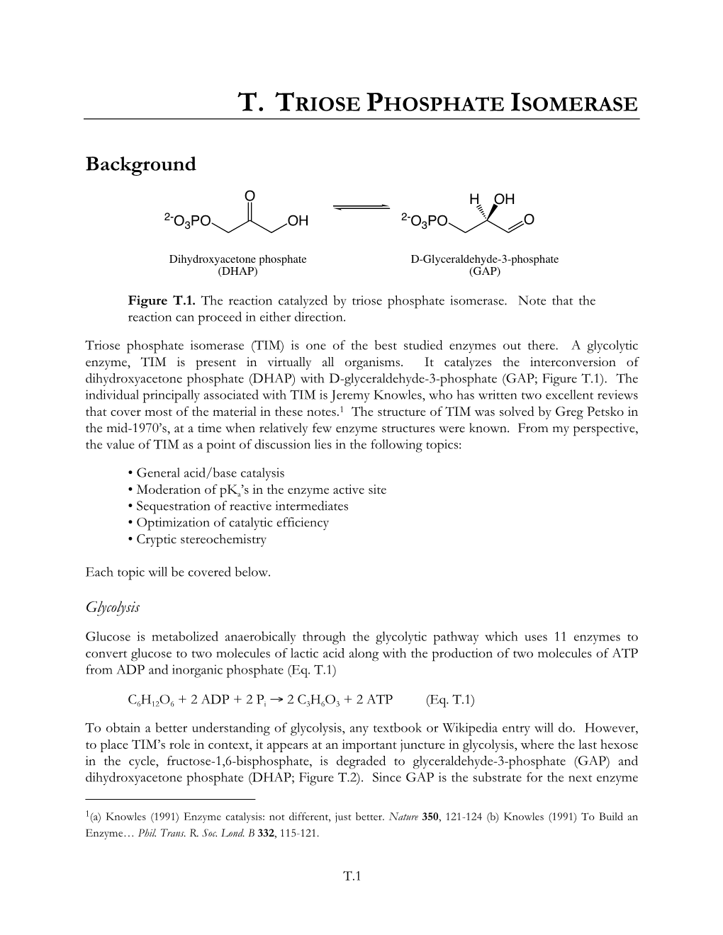 T. TRIOSE PHOSPHATE ISOMERASE Background