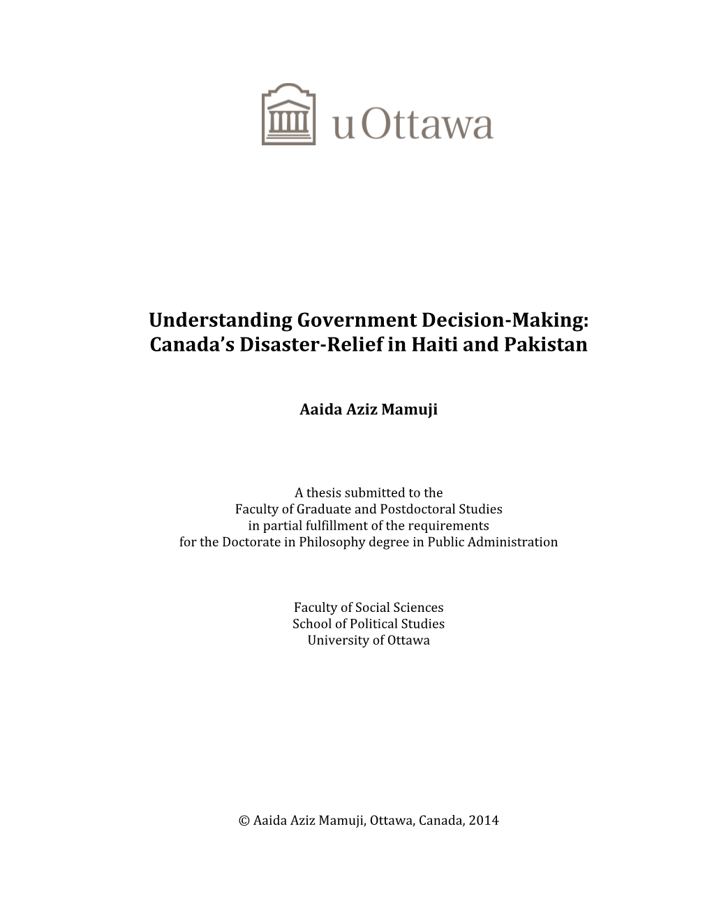 Canada's Disaster-Relief in Haiti and Pakistan