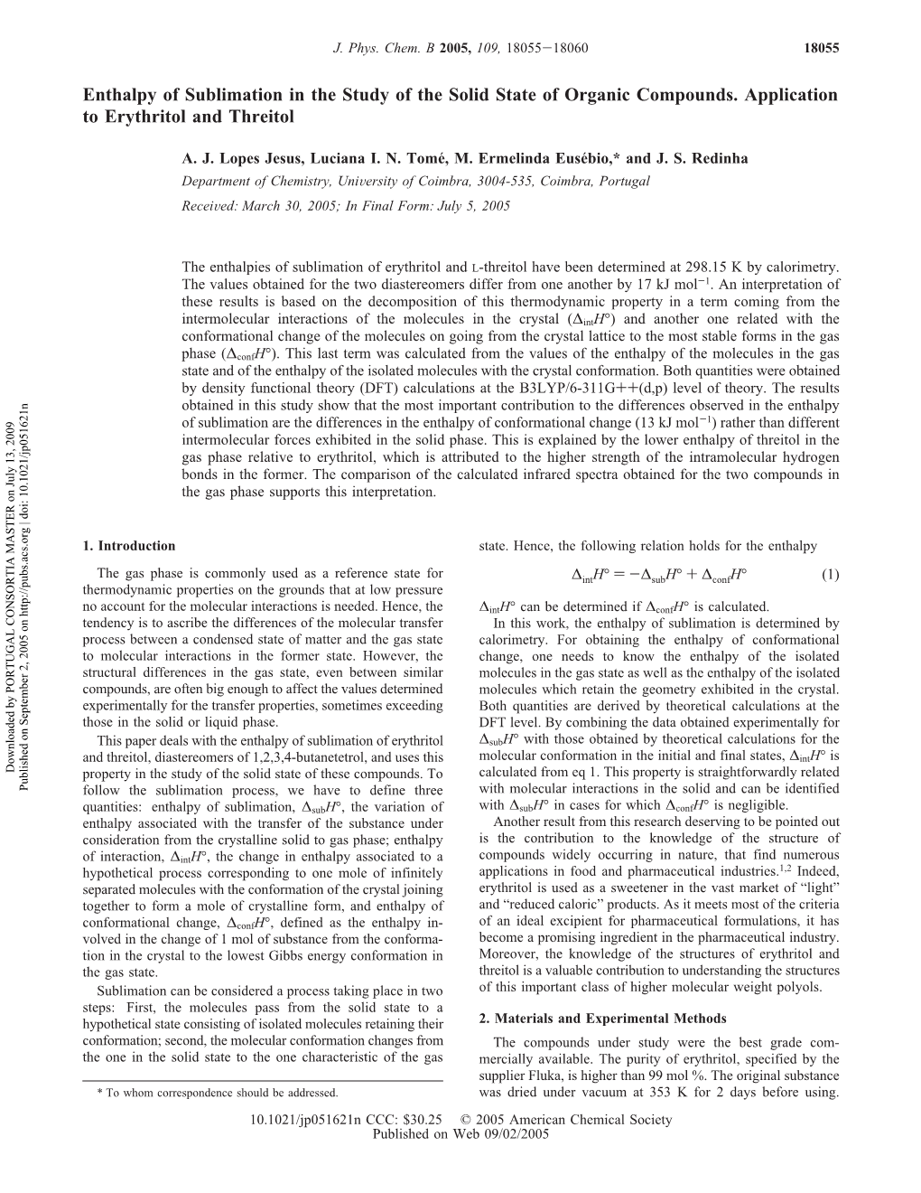 Enthalpy of Sublimation in the Study of the Solid State of Organic Compounds