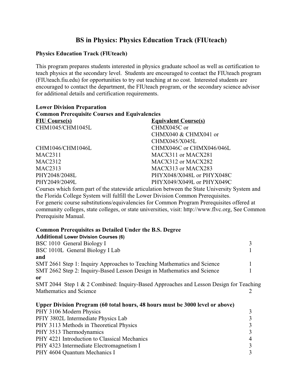 BS in Physics: Physics Education Track (Fiuteach)