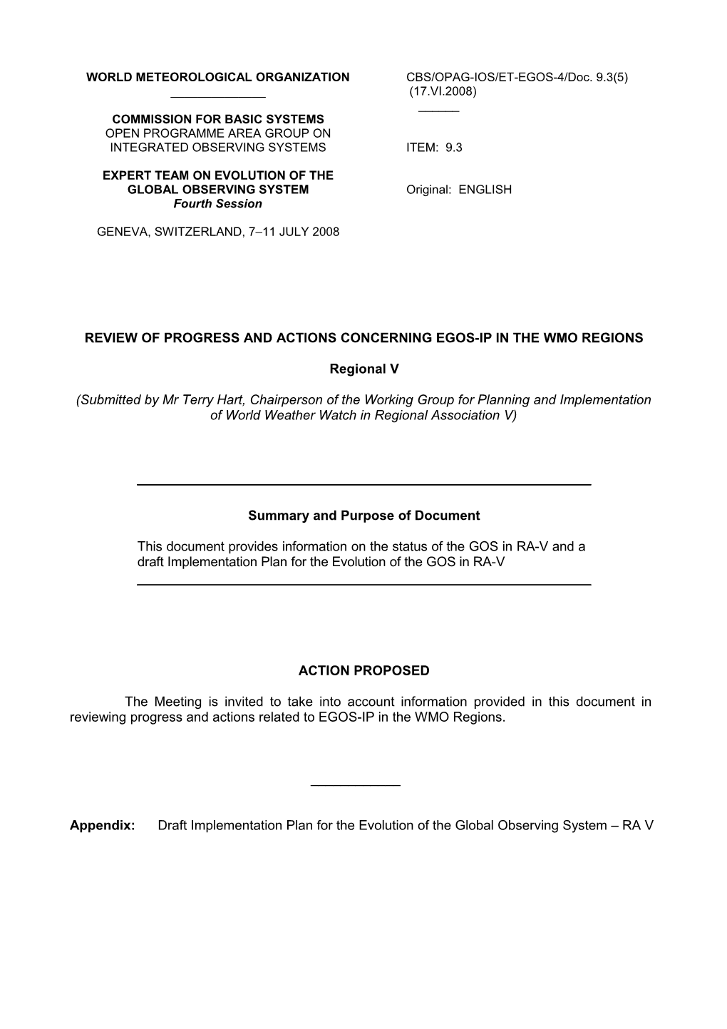 Review of Progress and Actions Concerning Egos-Ip in the Wmo Regions