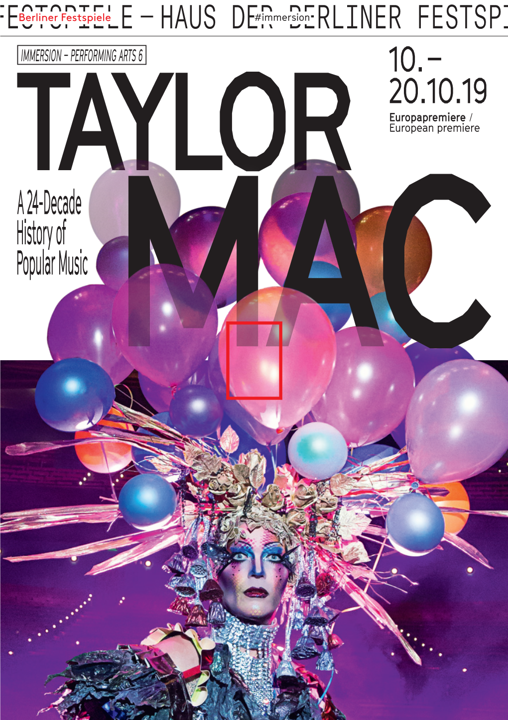 Programmheft Taylor Mac – a 24-Decade History of Popular Music