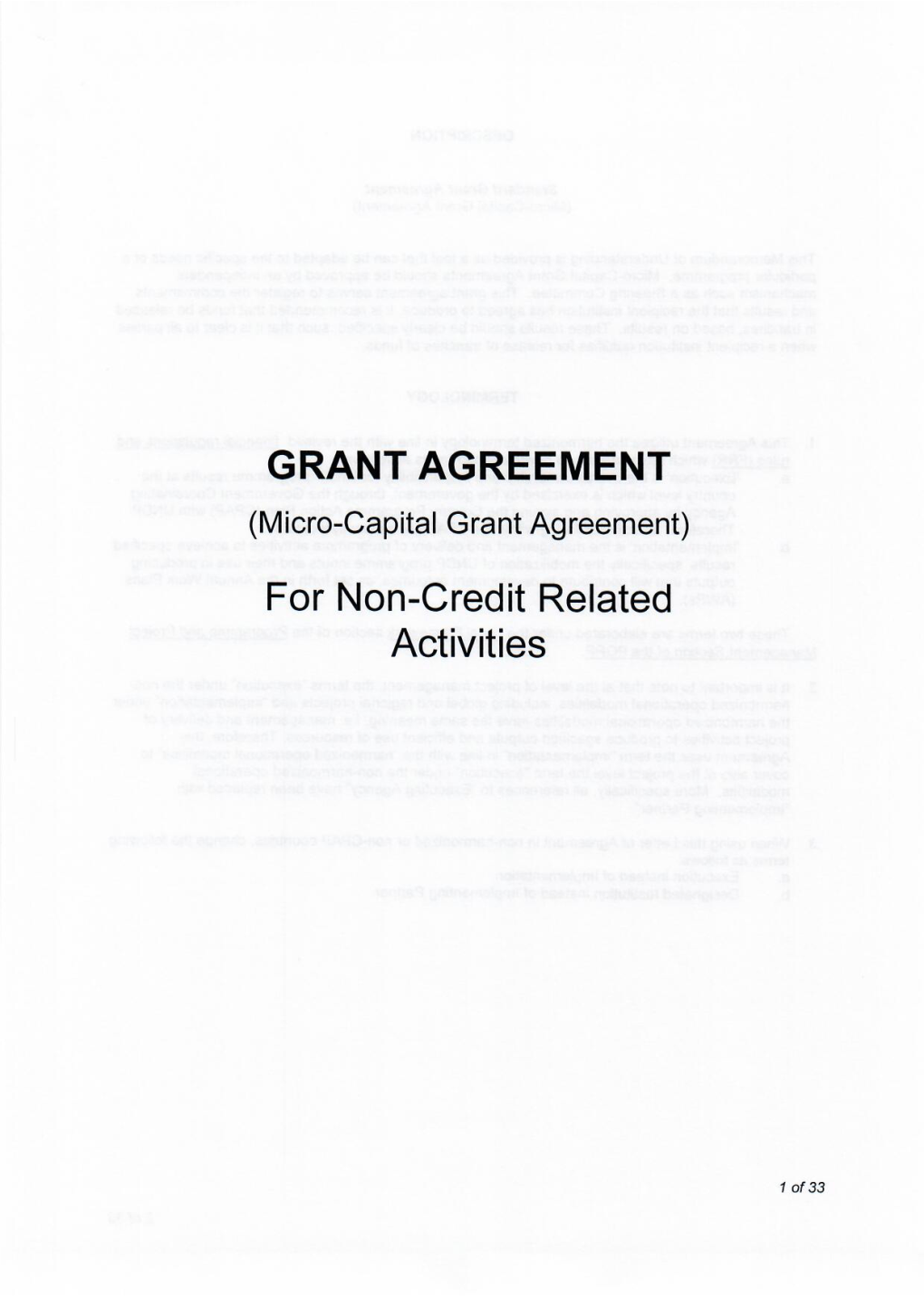 Standard Grant Agreement for Non-Credit Related Activities