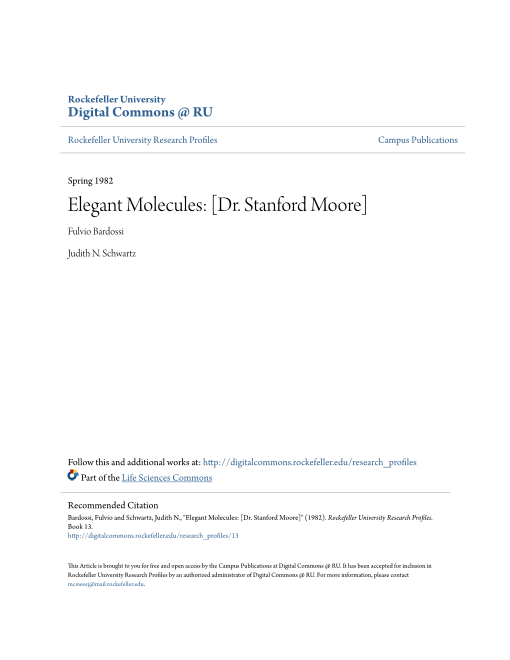 Elegant Molecules: [Dr. Stanford Moore] Fulvio Bardossi