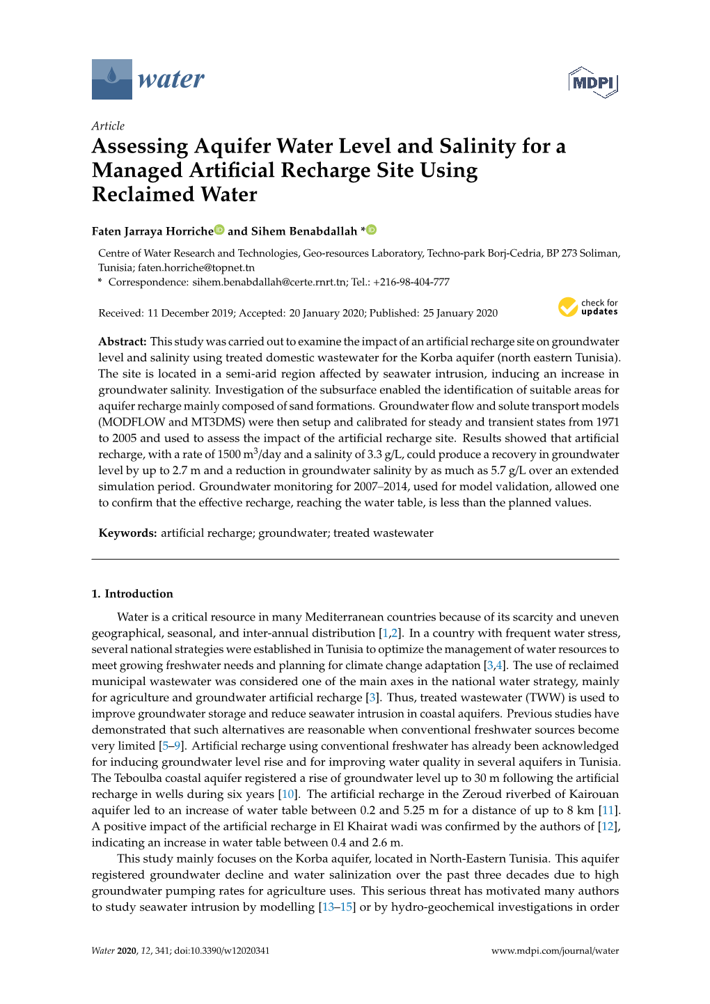 Assessing Aquifer Water Level and Salinity for a Managed Artificial