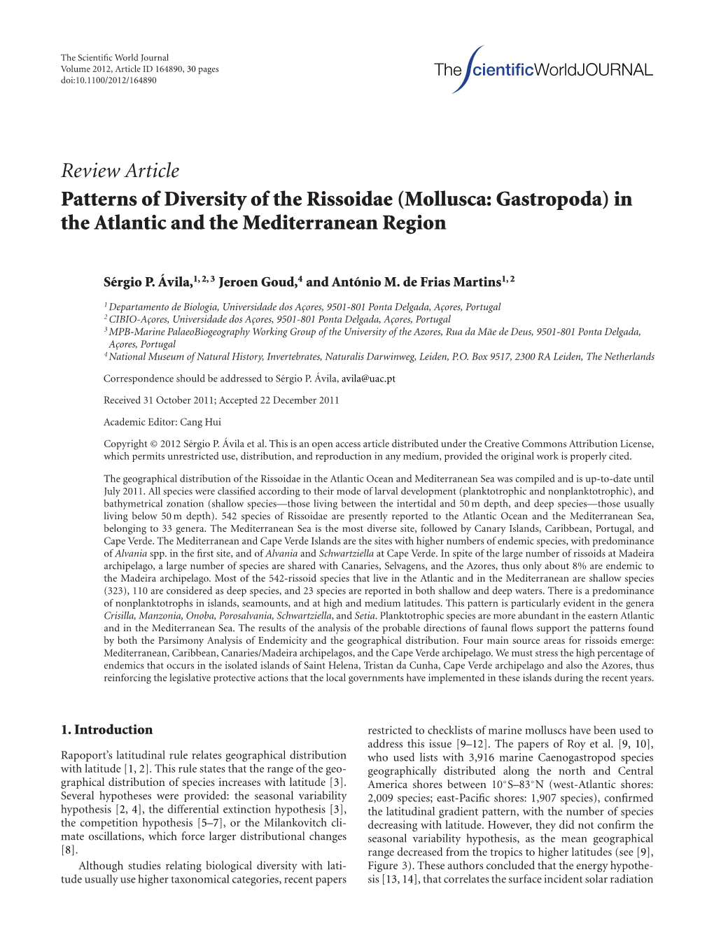 Patterns of Diversity of the Rissoidae (Mollusca: Gastropoda) in the Atlantic and the Mediterranean Region