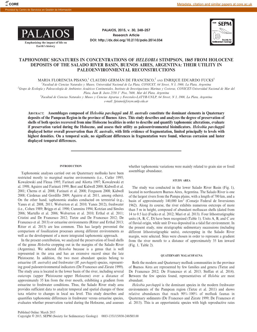 Taphonomic Signatures in Concentrations of Heleobia