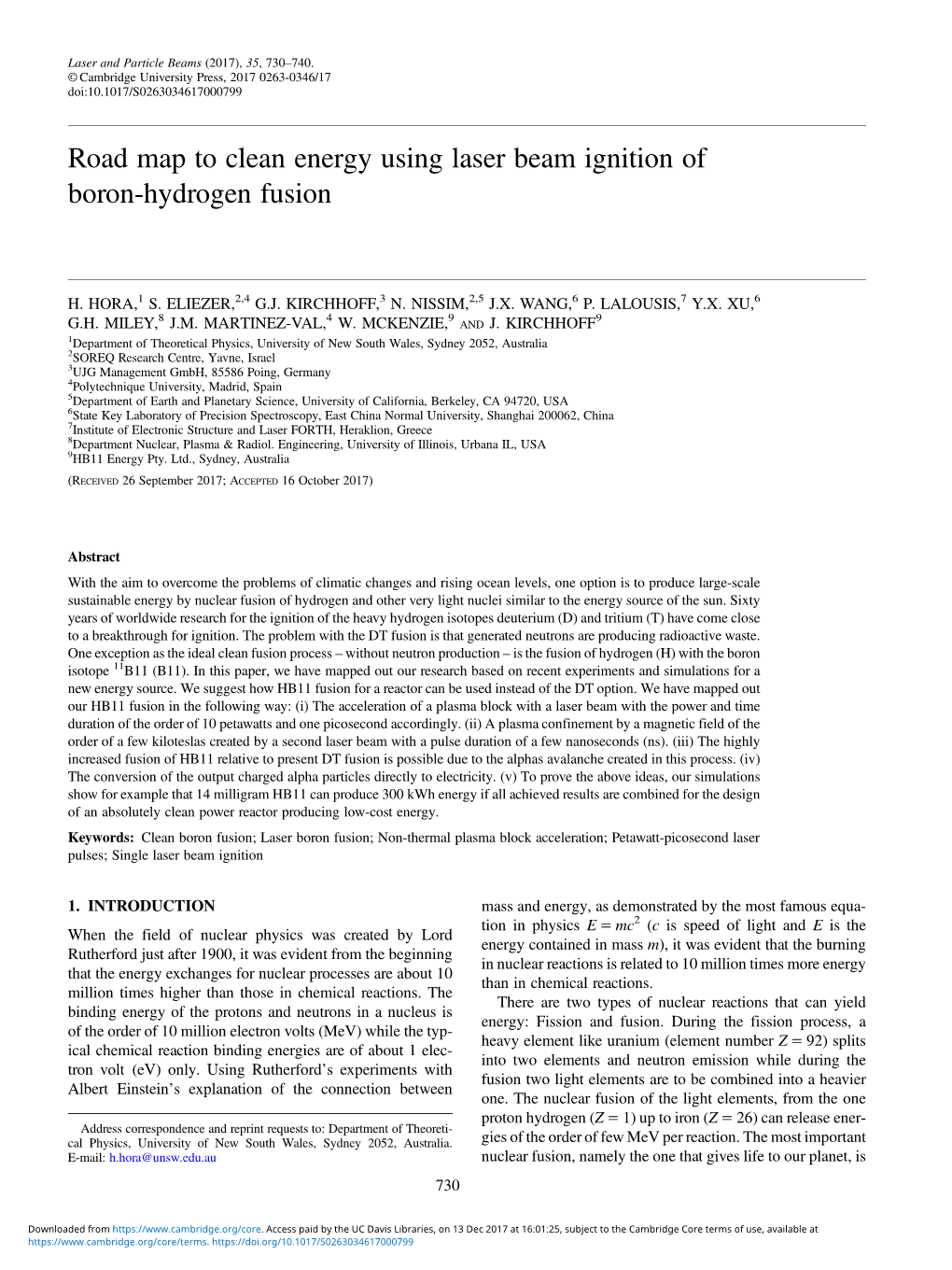 Road Map to Clean Energy Using Laser Beam Ignition of Boron-Hydrogen Fusion