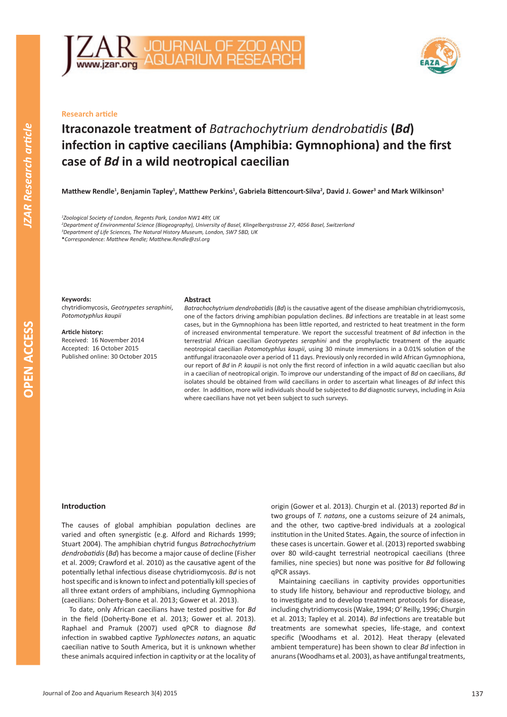 (Bd) Infection in Captive Caecilians