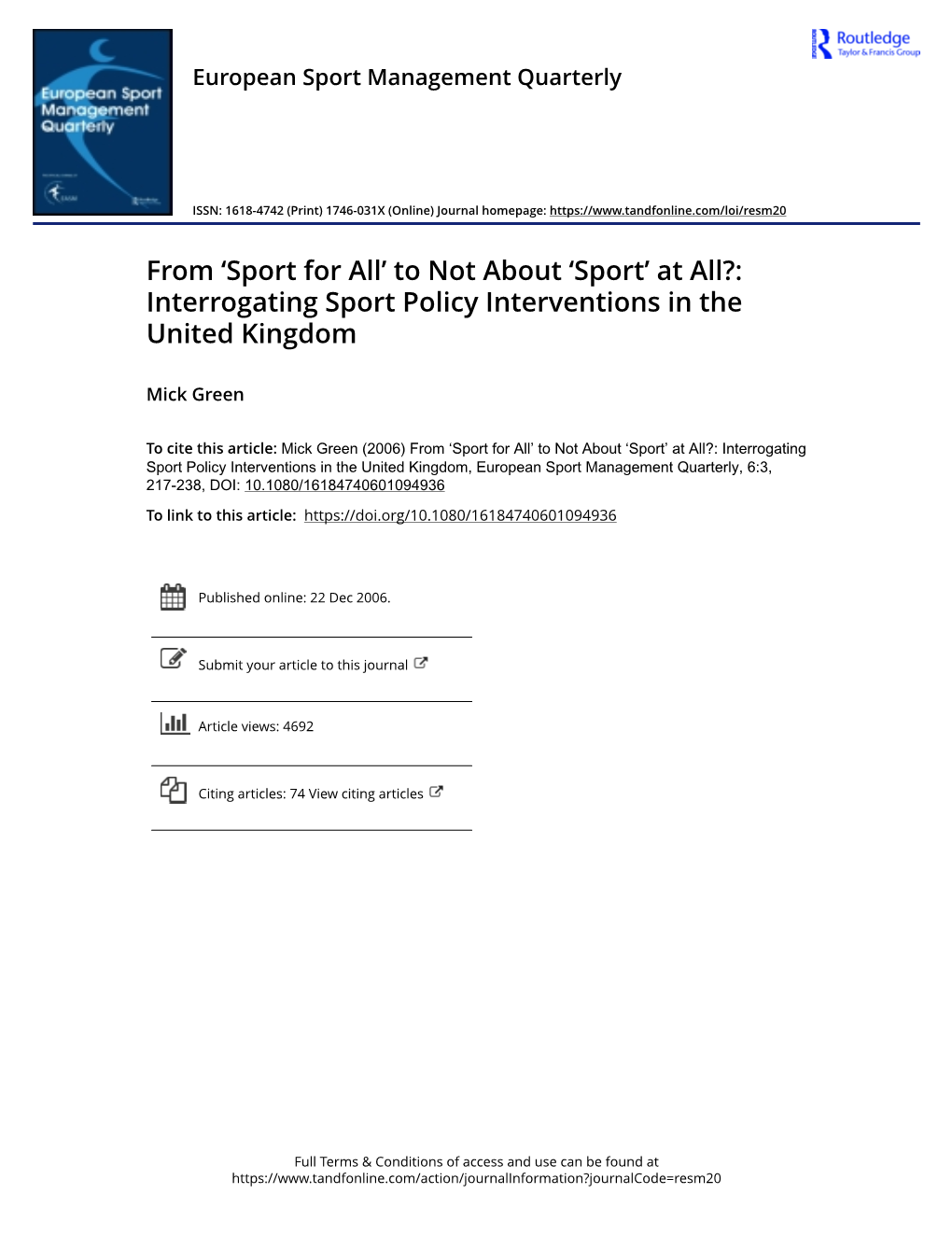 At All?: Interrogating Sport Policy Interventions in the United Kingdom