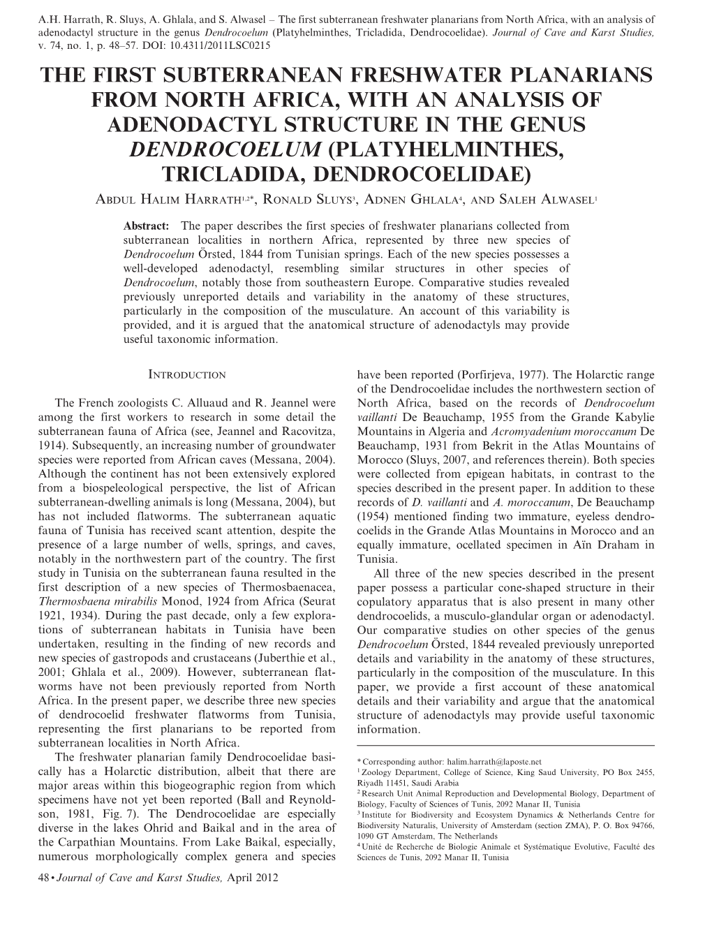 The First Subterranean Freshwater Planarians