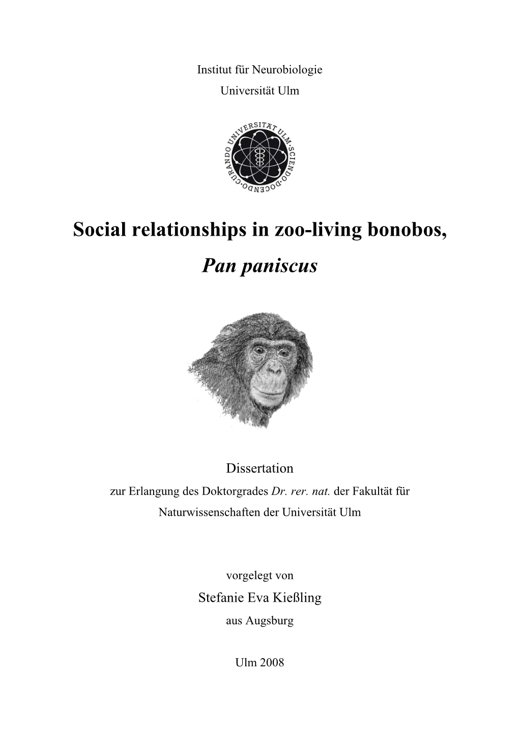 Social Relationships in Zoo-Living Bonobos, Pan Paniscus