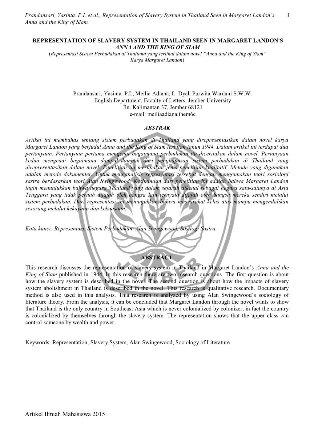 Artikel Ilmiah Mahasiswa 2015 Prandansari, Yasinta