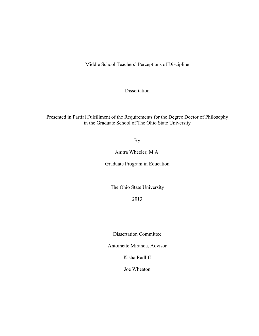 Middle School Teachers' Perceptions of Discipline